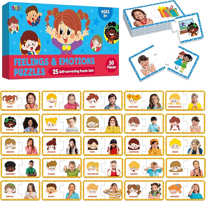 Feelings & Emotions Puzzle Cards, 50PCS Puzzles with Different Moods-Learn to Identify Various Feelings, Learning Toy for Kids with Autism, ADHD -Educational Tools for Therapy, Classroom, Home Use