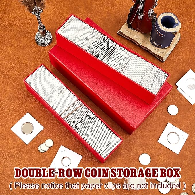 Henoyso 3 Pcs Double Row Coin Box Holders for Collectors Storage Supplies Collecting Coin Cases, 9 x 2 x 2 Inch About Half Box Cases (Red)