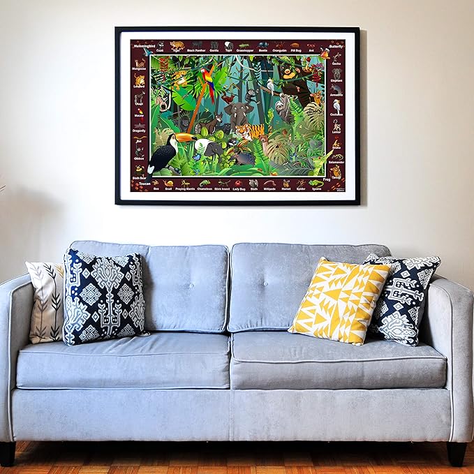 Think2Master Colorful Rainforest Jungle Zoo Animals 100 Pieces Jigsaw Puzzle Fun Educational Toy for Kids, School & Families. Great Gift for Boys & Girls Ages 5-8 4-6 6-8 8-10 23.4” X 16.5”