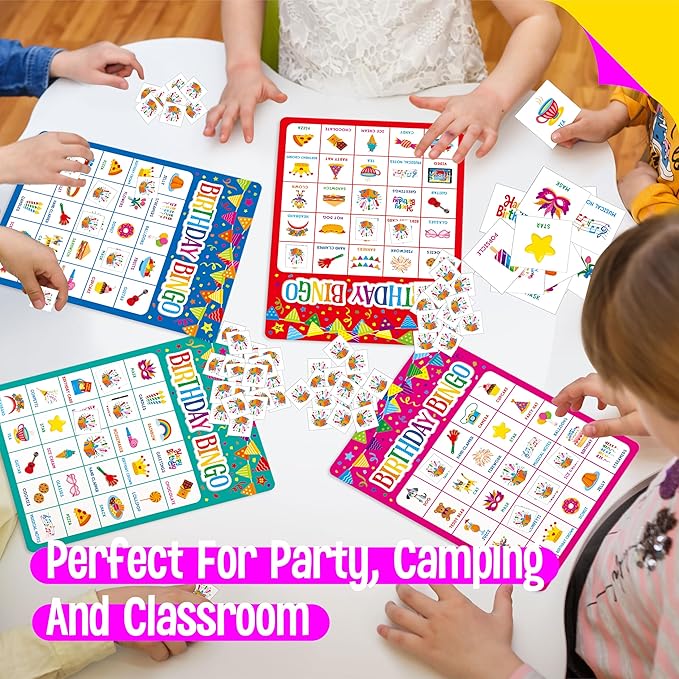 SpriteGru Birthday Bingo Game, 25PCS Bingo Board Card, 25 Players Birthday Party Game Set for Kids or Adults, Party Favor Decoration Supplies