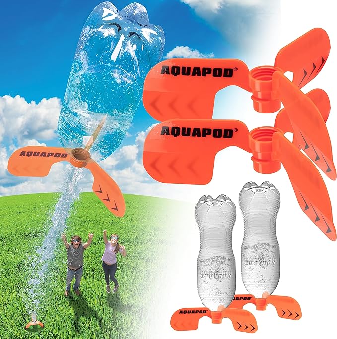Screw on Curved Water Rocket Fins (2 pk)- Compatible with any 2 Liter Bottles - Makes Bottle Spiral in Air & Helicopter to Ground - Fun Outdoor Science Toy - Accessory to Water Rocket Launcher