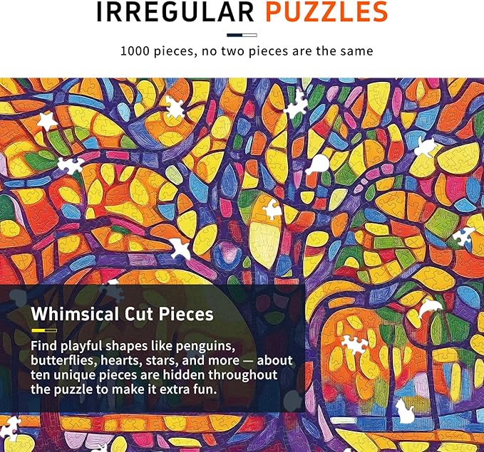 Mosaic Tree Jigsaw Puzzles for Adults 1000 Pieces, Irregularly Shaped Difficult Puzzles Perfect for Game Night, Great Gift Idea, Size 26.65 x 19.25 in
