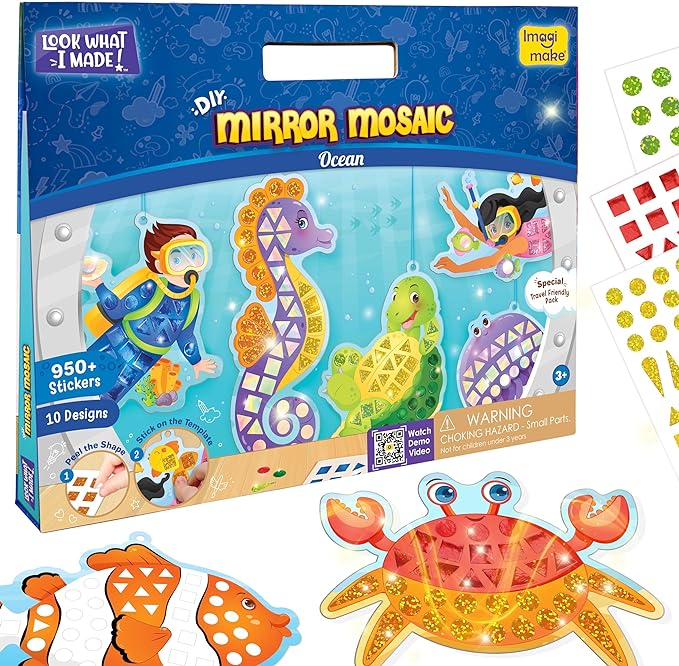 Imagimake Mirror Mosaic Ocean Theme Kids Art Set | DIY Craft Kit with Foil Stickers | Mosaic Kit for Kids | Birthday Gift for Boys and Girls Ages 3-8 | Toys for 4 Year Old Boys
