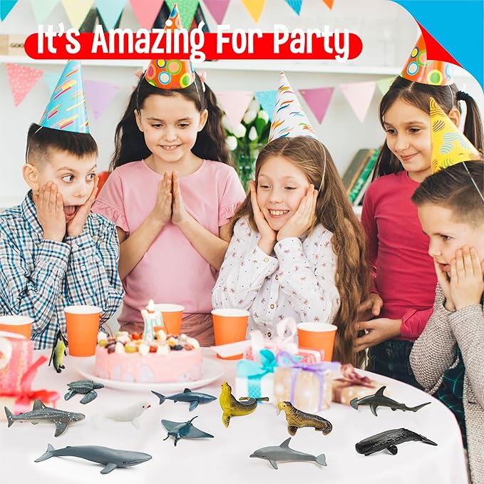 SpriteGru 12 Marine Animal Figurines for Kids, Plastic Animal Toys Tiny Portable Sea Creature Figures Playset Montessori Toy Educational Game for Homeschool Preschool Toddler Kids