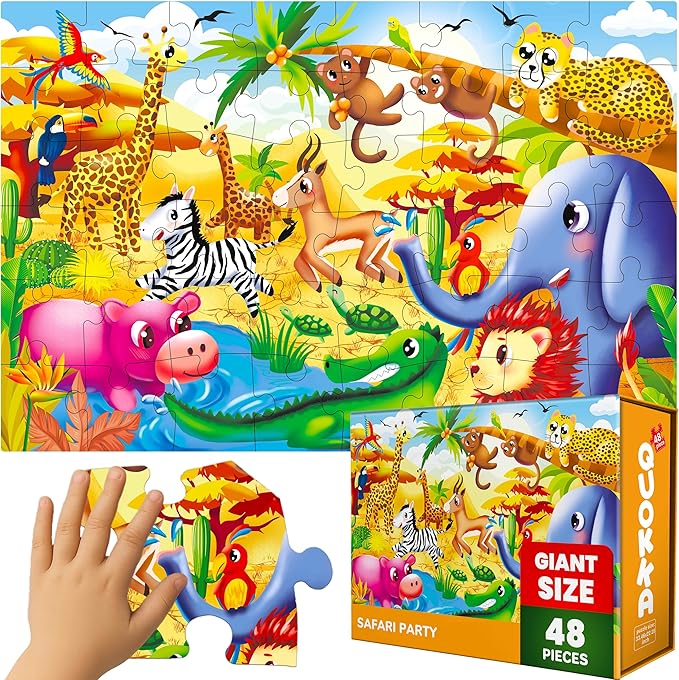 QUOKKA Giant Floor Puzzles for Kids Ages 3-5 - 2x3 Feet 48 Piece Puzzles for Kids Ages 4-8 - Educational Toys on Large Puzzles for Boys and Girls Ages 3-5 - Africa Toy Gift Activities