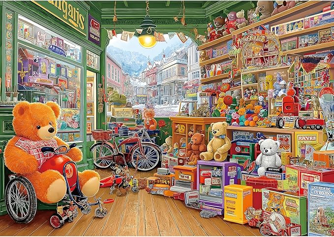 1000 Piece Puzzle for Adults Vintage Toy Store Jigsaw Puzzle Letters on Back Fun Cool Unique Adventure Scene Bears Shop Family Challenge Puzzles for Game Night (26.75" x 19.75")