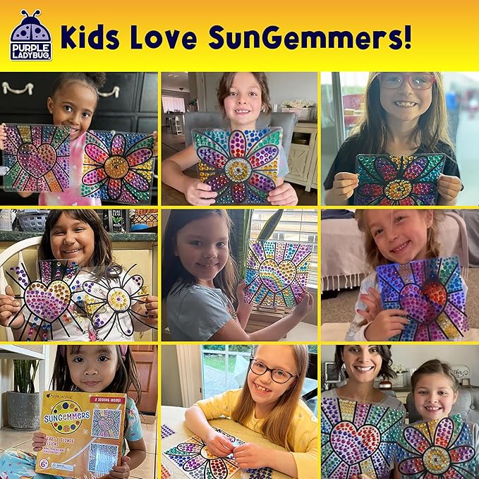PURPLE LADYBUG SUNGEMMERS Window Gem Art Suncatcher Kits - Christmas Stocking Stuffers for Kids 8-12, Birthday Gifts for Girls & Boys, Crafts for Ages 4-10, Fun DIY Art Kit for Kids 6-12