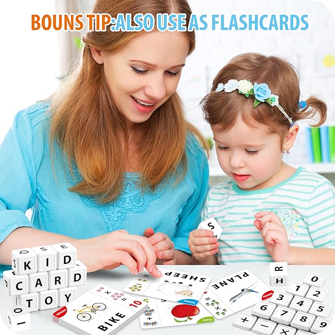Matching Letter Games,Learning Educational Toys 2 in 1, Numerical Equality Games,Alphabet Spelling Reading Flash Cards,Early Education Gift Toys for 3,4,5,6,7 Year Olds (Blue)