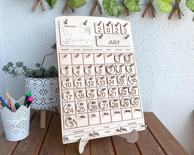 Montessori Wooden Perpetual Calendar, Hands-On Learning Toy for Kids, Homeschool & Classroom Decor, Educational Gift for Toddlers
