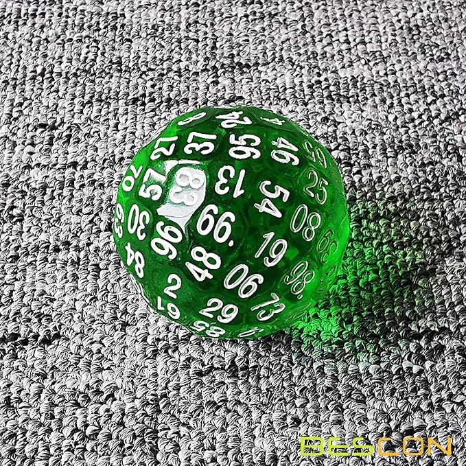 Bescon Translucent Green Polyhedral Dice 100 Sides, D100 dice, 100 Sided Cube, Transparent D100 Game Dice