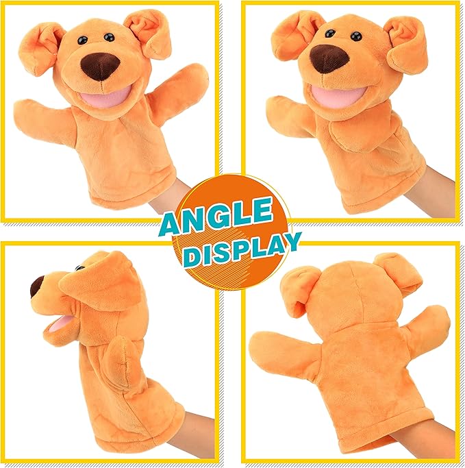 Easfan Puppy Hand Puppet Soft Animal Plush Toy with Movable Mouth Interactive Storytelling Cute Dog Toys Creativity Imagination Christmas Birthday Gifts for Toddlers Kids, Brown