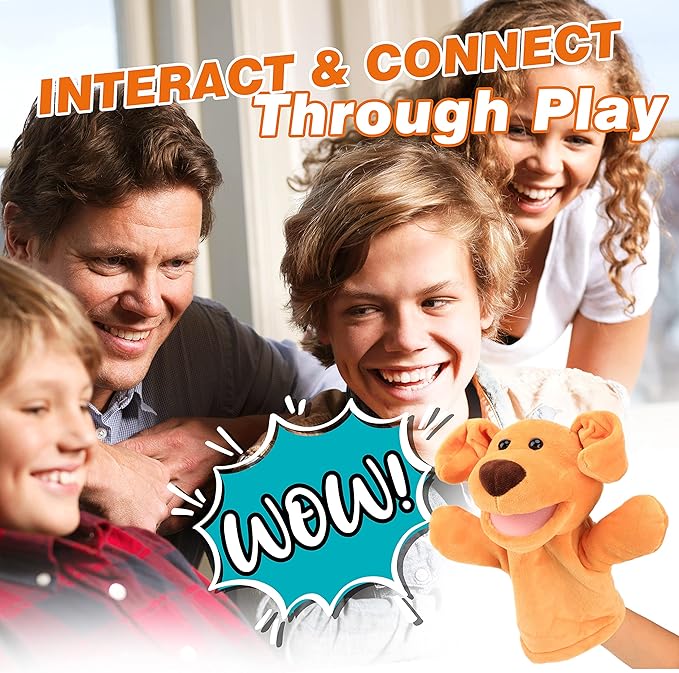 Easfan Puppy Hand Puppet Soft Animal Plush Toy with Movable Mouth Interactive Storytelling Cute Dog Toys Creativity Imagination Christmas Birthday Gifts for Toddlers Kids, Brown