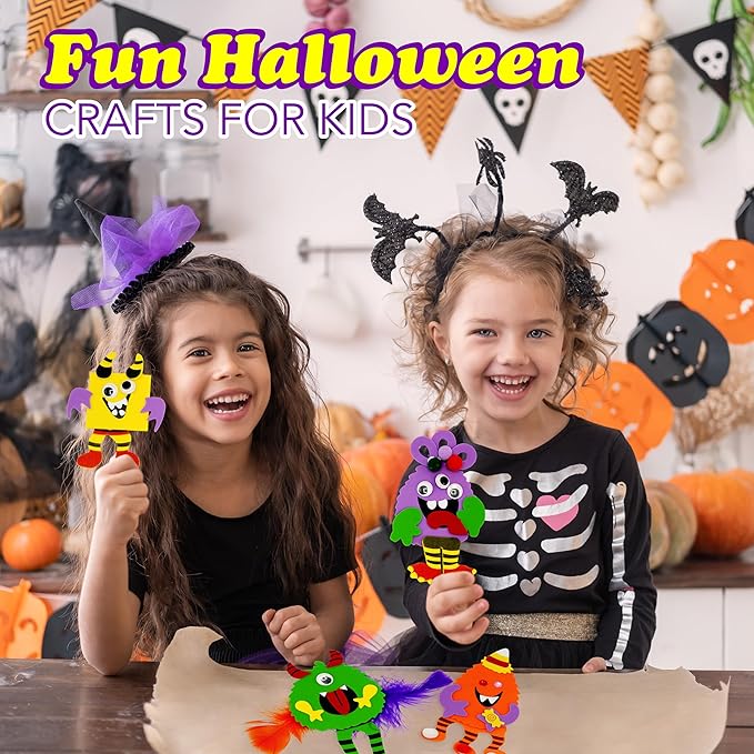 4E's Novelty Halloween Crafts for Kids (12 Pack) Silly Monsters Foam Magnet Fall Crafts Bulk, Halloween Party Activities for Kids Ages 3-5, 4-8