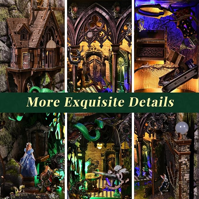 Book Nook Kit, Booknook Kit with Dust Cover for Adult DIY Miniature House Kit 3D Wooden Puzzle Decorative Bookend Bookshelf Gift for Women Teens (Alice Down The Rabbit Hole)
