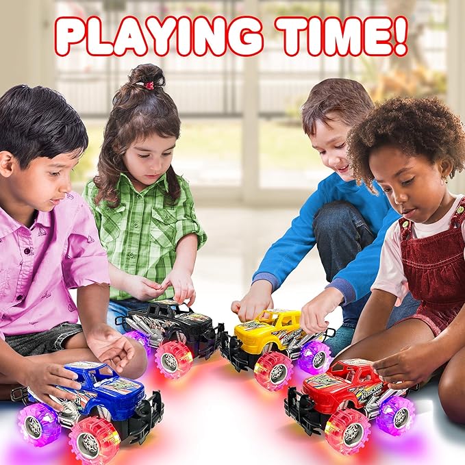 ArtCreativity Light Up Monster Trucks for Boys and Girls, 4-Pack Toy Truck Set, Monster Trucks for Boys 3 4 5 6 7 8 Years Old, Toddler Monster Truck Toys, Light Up Trucks