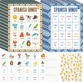 Spanish Bingo Game, 25 Boards for Spanish Vocabulary Bilingual Word Bingo Game Educational Toys for Language Learning - Ages 5 and up (Up to 25 Players)