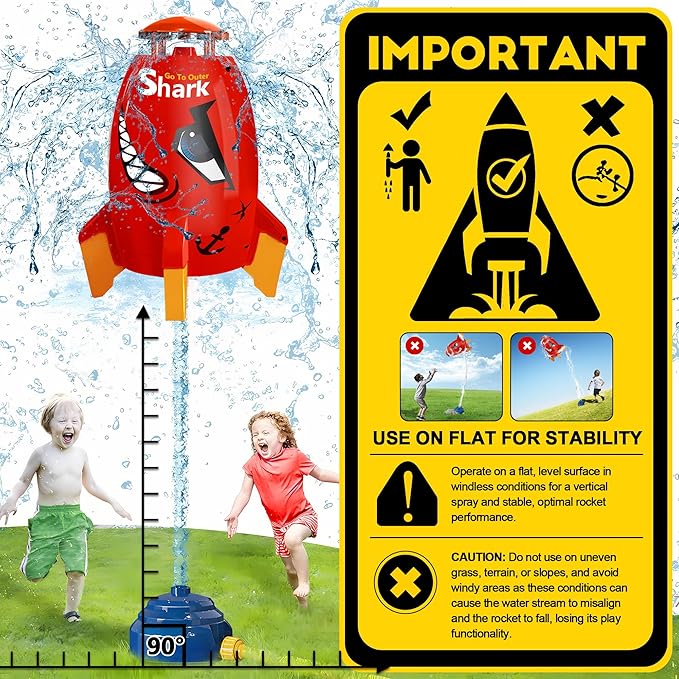 Water Rocket Sprinkler for Kids, Outdoor Sprinkler Rocket Launcher Toy for Backyard, Summer Water Toys for Kids Ages 3-12, Fun Water Powered Rocket Toy (Red-2)