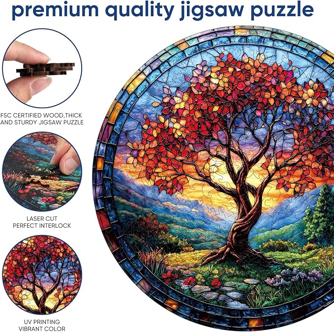Fall Wooden Puzzles for Adults, Autumn Redwood Tree Jigsaw Puzzles 200 Pieces Unique Shape Adult Puzzles, Irregular Wood Creative for Adults Family Game 11.2 x 11.2 in