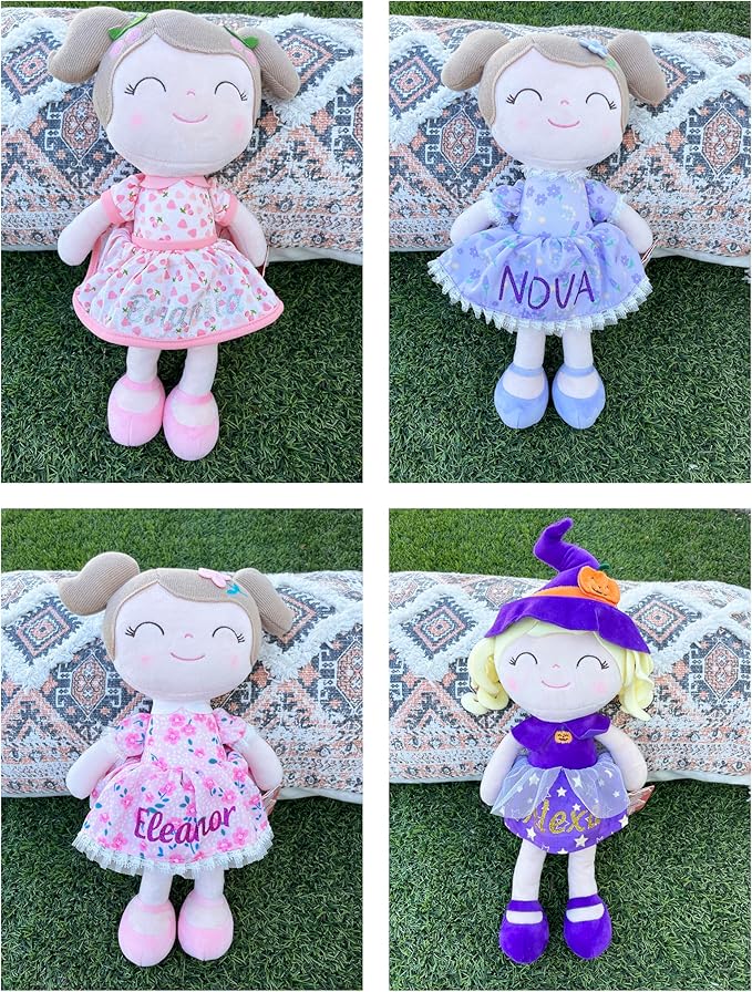 Gloveleya Personalized Curly Doll with Your Name - Cute Custom Tanned Purple Soft Plush Doll for Girls Plush Doll Customized Gifts
