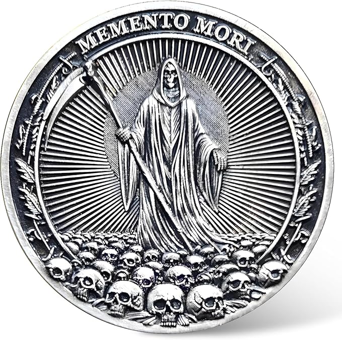 Memento Mori Carpe Diem Challenge Coin - Motivational Coin with Life & Death Symbols - Inspirational Gift for Friends & Loved Ones ﻿ ﻿