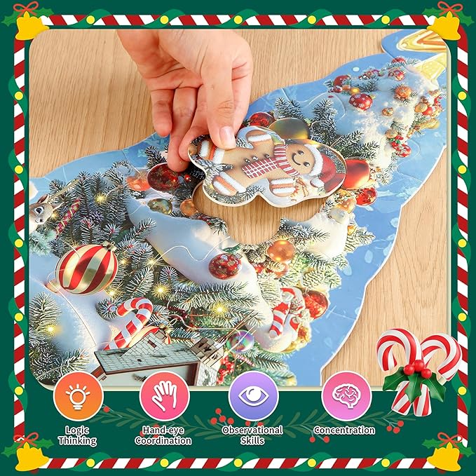 Floor Puzzles for Kids Ages 3-5, Christmas Puzzles for Toddler Ages 4-6, 45 Pieces Jumbo Puzzles with Box, Christmas Toys for Gifts 3-8 Years Old
