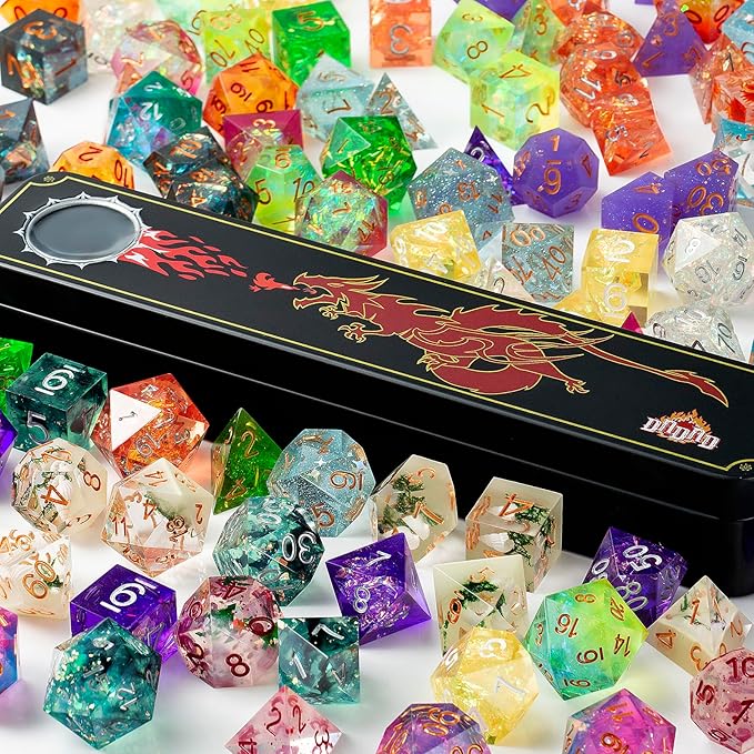 DNDND Mystery DND Dice,Random Sharp Edge Dice Set with Gorgeous Gife Case for Dungeons and Dragons (Mystery Sharp Dice)