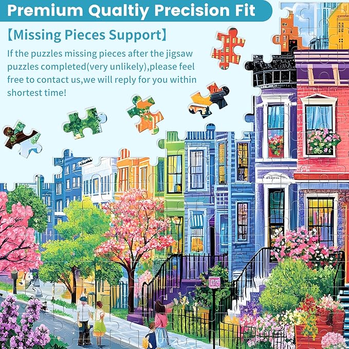 500 Pieces Puzzles for Adults, Spring Puzzle for Adults Children Elderly, Colorful Street Jigsaw Puzzle, Recycled Paper Puzzle 500 Pieces, Family Activity Game Nights Gifts 20.5x15 in