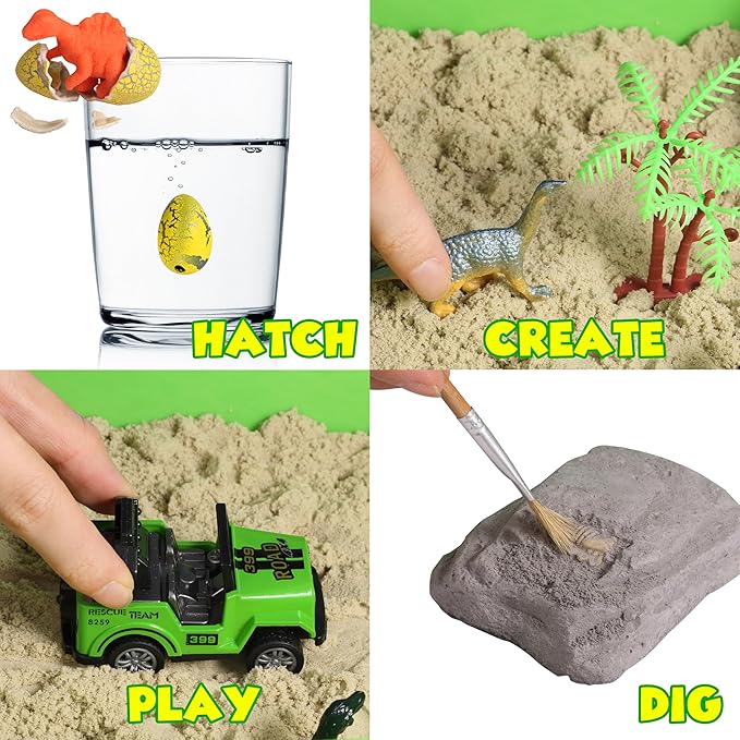Dinosaur Sensory Bin, Dinosaur Dig Sensory Toys with Play Sand for Toddlers Boys and Girls, Kids Toys Gift Sand Box for Age 3 4 5 6 7 8