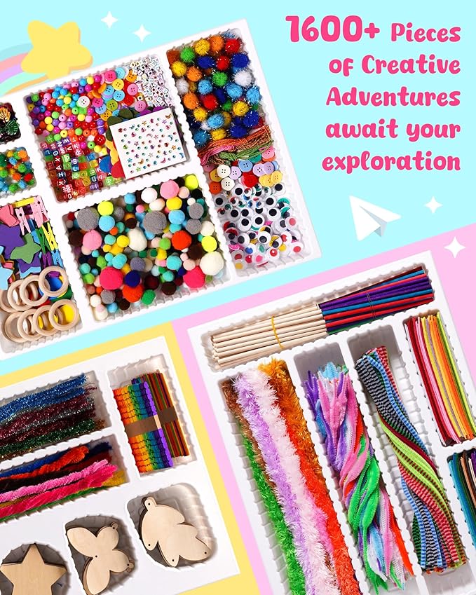 Wowood Arts and Crafts Kit for Kids - Over 1600 Pieces of DIY Craft Supplies! Creative Hobby Fun Activity Toys & Perfect Gifts for Girls and Boys Ages 8-12 to Spark Imagination and Joy(PA001)