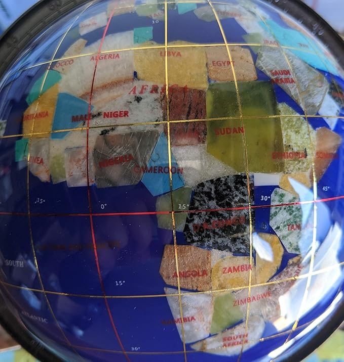 Unique Art 10-Inch Tall Table Top Blue Lapis Ocean Gemstone World Globe with Copper Tripod Stand (BLUE LAPIS)