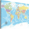 artgeist Pinboard World Map 35x24 in - Cork Board & Canvas Print Wall Art 1 pcs Memoboard with 50 Pins Noticeboard Message Board Image Picture Home Decor Travel Map Map of The World k-C-0128-p-a