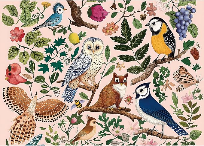 500 Pieces Puzzles for Adults Forest Birds Jigsaw Puzzles 500 Pieces Difficult Fun Owl and Floral Unique Beautiful Birds Flowers Family Puzzle Challenging Games Gift for Adults (21"x15")