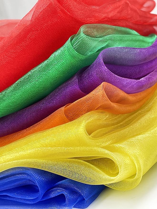 Dance Scarves for Kids 12 Pcs Music Scarves Dance Scarf Play Scarves for Children Movement Square Juggling Silk Tricks Scarves Rhythm Band Scarves(6 Colors,24" x 24")