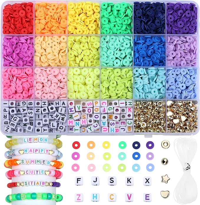 XIANNVXI 18color Clay Beads Kit for Friendship Bracelet 8mmClay Kandi Letter Beads Kit for Jewelry Making DIY Crafts
