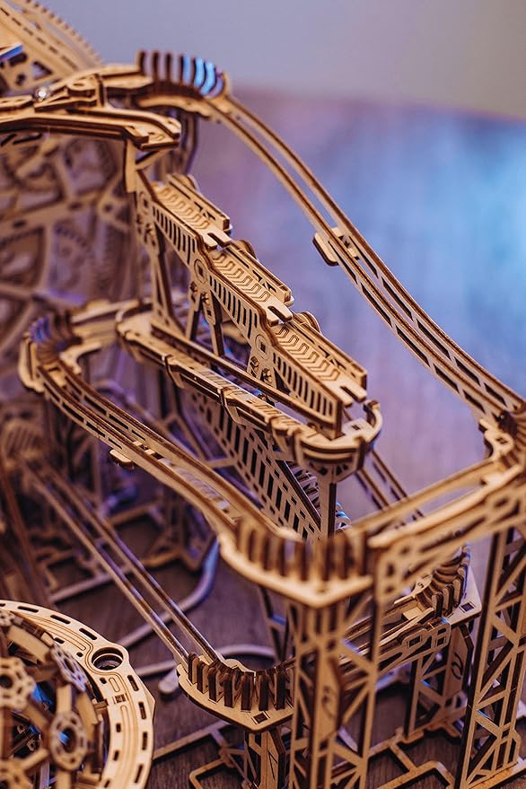 Wood Trick Wooden Marble Run Electric Motorized - 3D Wooden Puzzles for Adults to Build - 15x14 in - Roller Coaster Wooden Model Kits for Adults to Build