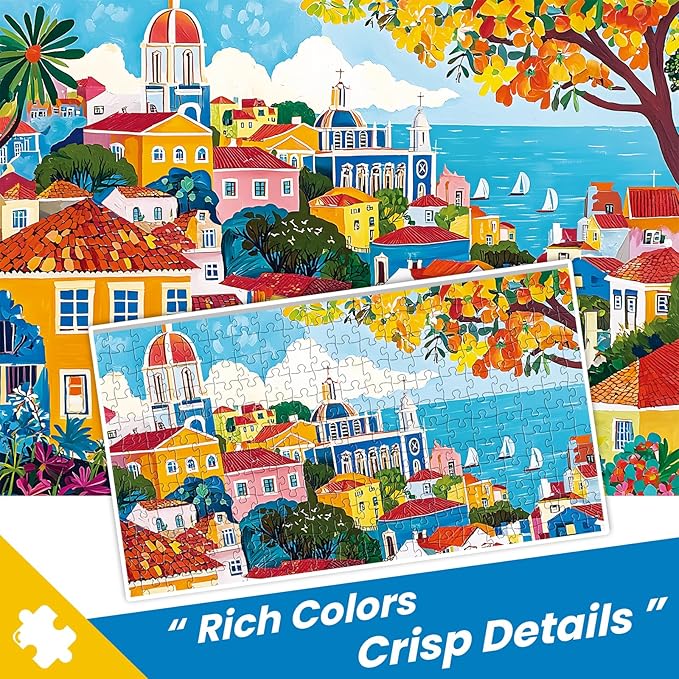 500 Pieces Puzzle for Adults,Fall Colorful Town Building Jigsaw Puzzle for Kids Adults Seniors,Landscape Lover Puzzle for Kids Ages 8-10 10-12,Challenging Family Game Great Gifts for Family,20.5*15 In