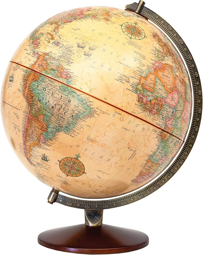 Replogle World Globe with Stand, 12 Inch diameter with 3-D Raised Relief Texture. Perfect for Children And Kid's Classroom and home Decor, Made In USA. (Presscraft Antique)