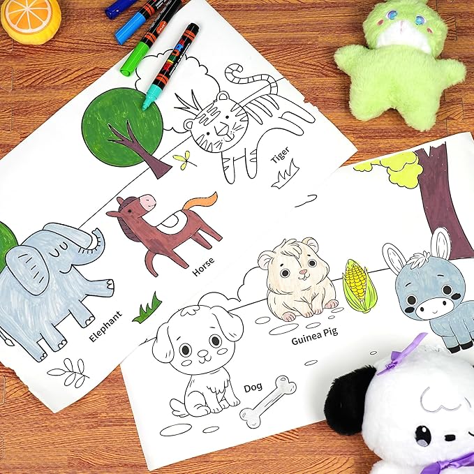 YPLUS Children Drawing Roll, Coloring Paper Roll for Kids, 120 x 11.8 Inch Sticky DIY Painting Drawing Paper Rolls for Toddler, Kids' Gift, Party Activities, Wall Coloring Paper Stickers - Animal