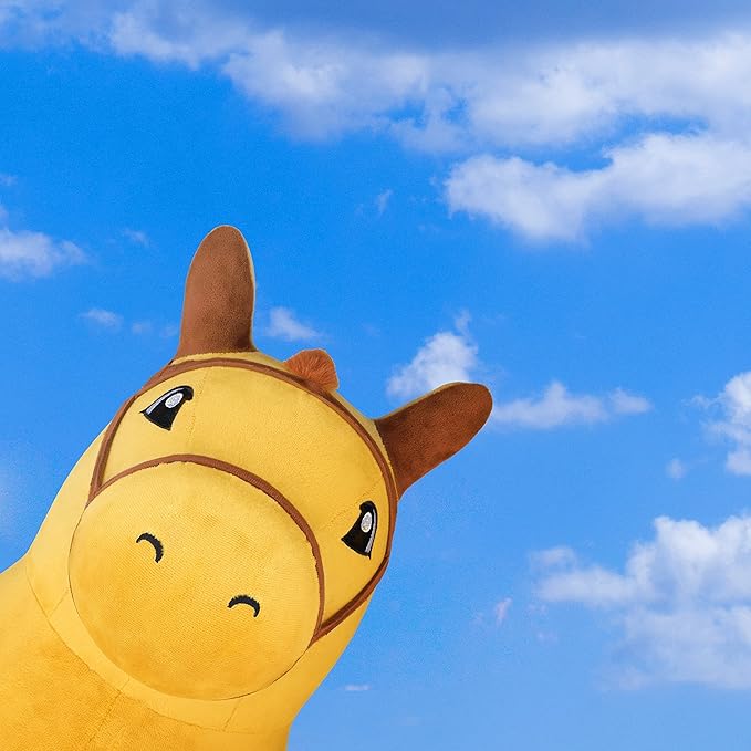 iPlay, iLearn Bouncy Pals Hopping Horse, Toddler Girl Boy Inflatable Bouncing Animal Hopper Toy, Outdoor Indoor Plush Ride on Bouncer, Baby Birthday Gift 18 Month 2 3 4 Year Old Kid - Horse