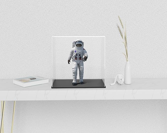5 Inch Clear Acrylic Display Case, Rectangle Box for Collectibles, Plexiglass Case With Matt Black Stand for Toys, Desktop Display