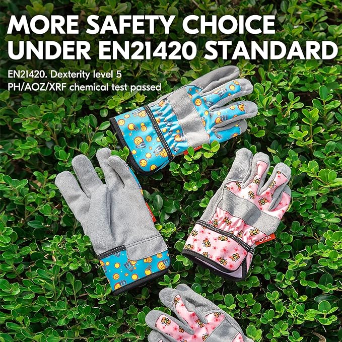 Vgo... 1-Pair Age 6-7 Kids Gardening Gloves,Children Yard Work Gloves,Soft Safety Outdoor Playing Gloves(Size L, Blue Plane, KID-MF3561)