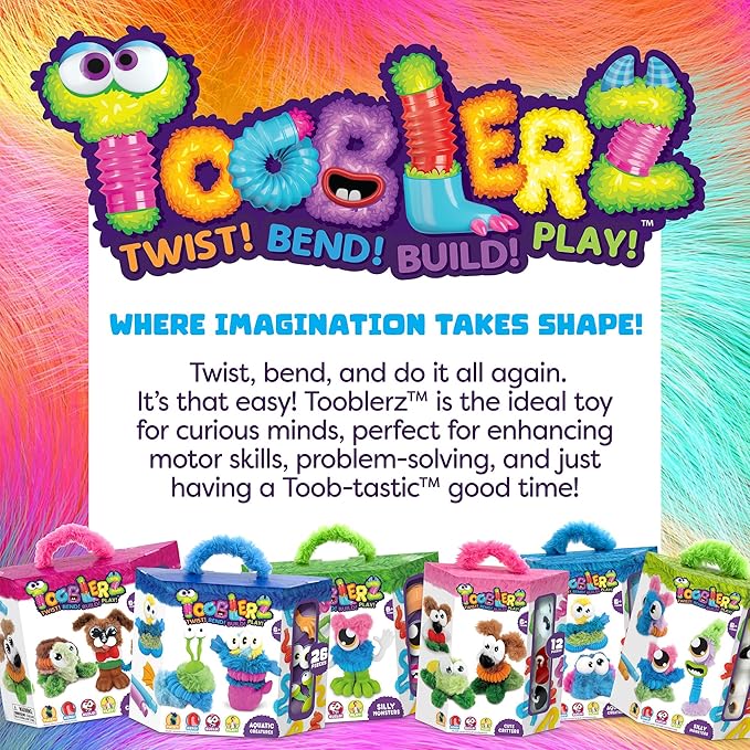 WeVeel TOOBLERZ Silly Monsterz Large Set – 26-Piece Mix-and-Match Craft Kit for Kids – Includes Fuzzy Chenille Sticks, Fidget Tubes & Character Accessories – Creative Toy for Ages 6+