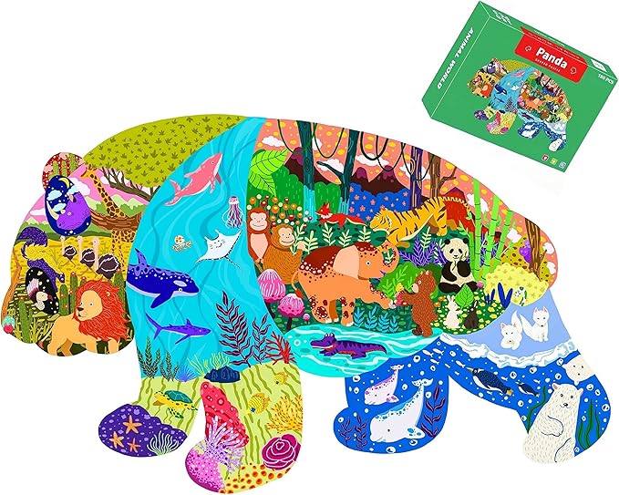 PINU Jigsaw Puzzles for Kids Ages 3-5, 6-8, 8-10, Children Colorful Fun Animal Shaped Puzzle Learning Educational Toys Gifts Games for Boys and Girls (Panda-180 PCS)