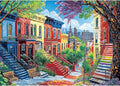 Colorful City Street 1000-Piece Jigsaw Puzzle for Adults - Vibrant Urban Brownstone Scene with Blooming Trees - Challenging Puzzle Games for Adults & Family Game Night (27.6" x 19.7")