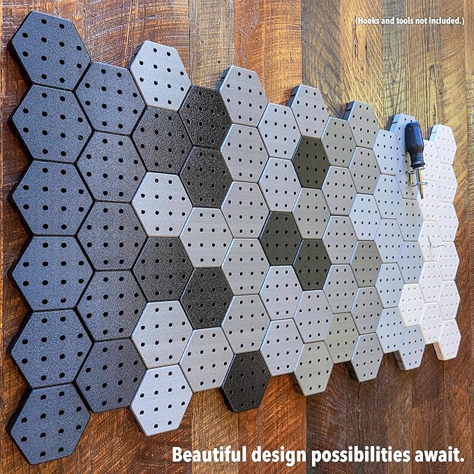Hexagon Pegboard Tiles, 4.5"x4" each, 5-Pack, Normal-Sized Holes, Make Custom Designs, Easiest to Mount, Expand Existing Pegboard or Fill In Unused Space, Hexboard (Sunshine Yellow, 4 Inch)