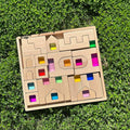 38PCS Wooden Building Blocks Set with Colorful Acrylic Inserts, Include Wooden Castles, Stairs, Arches Educational Construction Toy for Toddlers (38PCS Castle House)