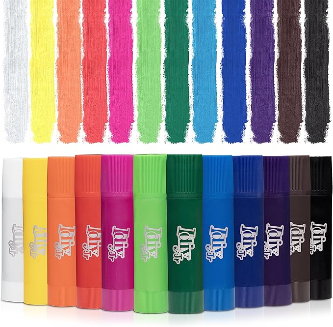 Idiy Tempera Paint Sticks (12 pack Vibrant Colors)-For Classroom Back to School Supplies, Summer Arts & Crafts Projects, Draw & Paint on Wood, Paper, Ceramic, Canvas! Quick Dry, Non-Toxic, Mess Free