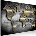 artgeist Textured Canvas Wall Art World map 35x24 in - 1pcs Painting Canvas Prints Picture Artwork Image Framed Contemporary Modern Photo Wall Home map Continents Black k-A-0498-b-a