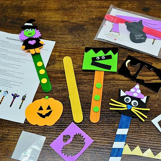 4E's Novelty Halloween Bookmark Craft for Kids - 12 Pack Bulk Kids Halloween Crafts Ages 4-8, 8-12 Halloween Activities for Kids Classroom 2025 Halloween Bookmarks, DIY Foam Halloween Craft Kit
