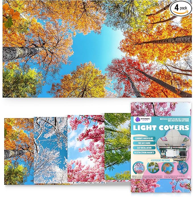 Fluorescent Light Covers for Ceiling Lights - 4 Seasons Magnetic Cover for Fluorescent Or LED Fixture - Must Haves Teacher Supplies - Classroom, Home, Office Cubicle Decor - Filters Overhead Lighting